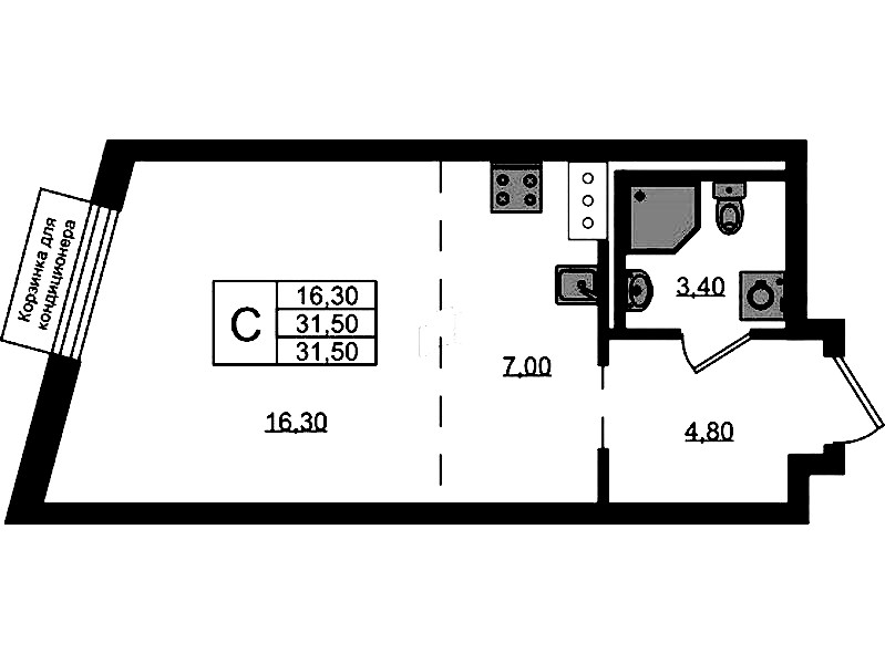 Квартира студия 31.5 м², 8/8 эт., ЖК «Курортный квартал»